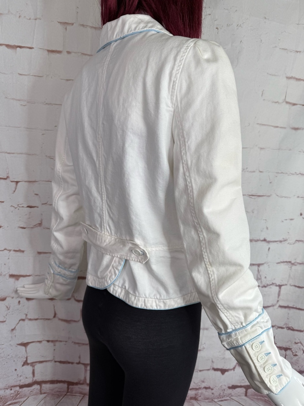 Y2K VINTAGE JUICY COUTURE JEANS White Twill Blue Piping Blazer Jacket Size XL - Picture 10 of 15